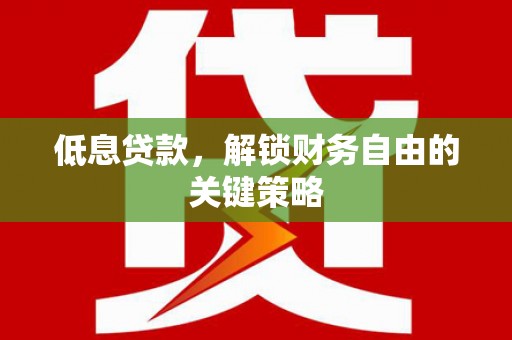 喀什低息贷款，解锁财务自由的关键策略